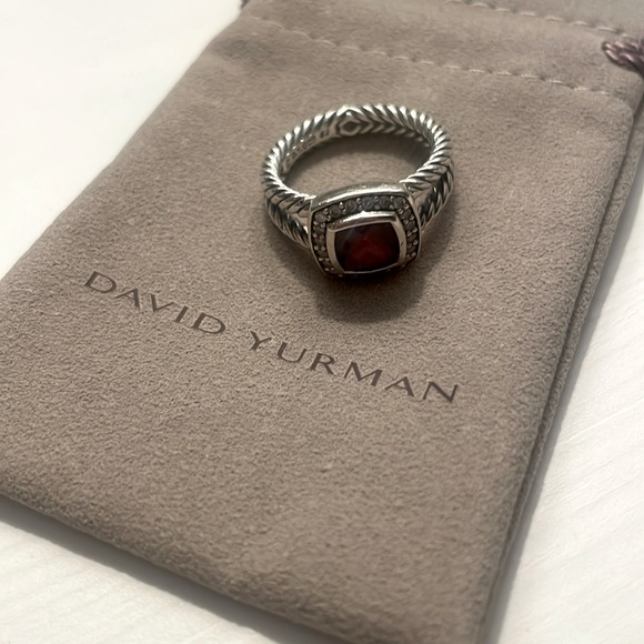 Authentic David Yurman Petite Albion Diamond Halo Cushion Ring in Garnet - Picture 5 of 5